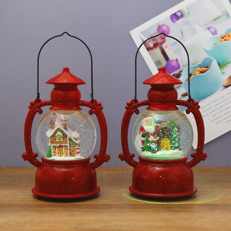 2024 Cross-Border New Christmas Decorations Luminous Music House Pony Lantern Snow Lantern Crystal Ball