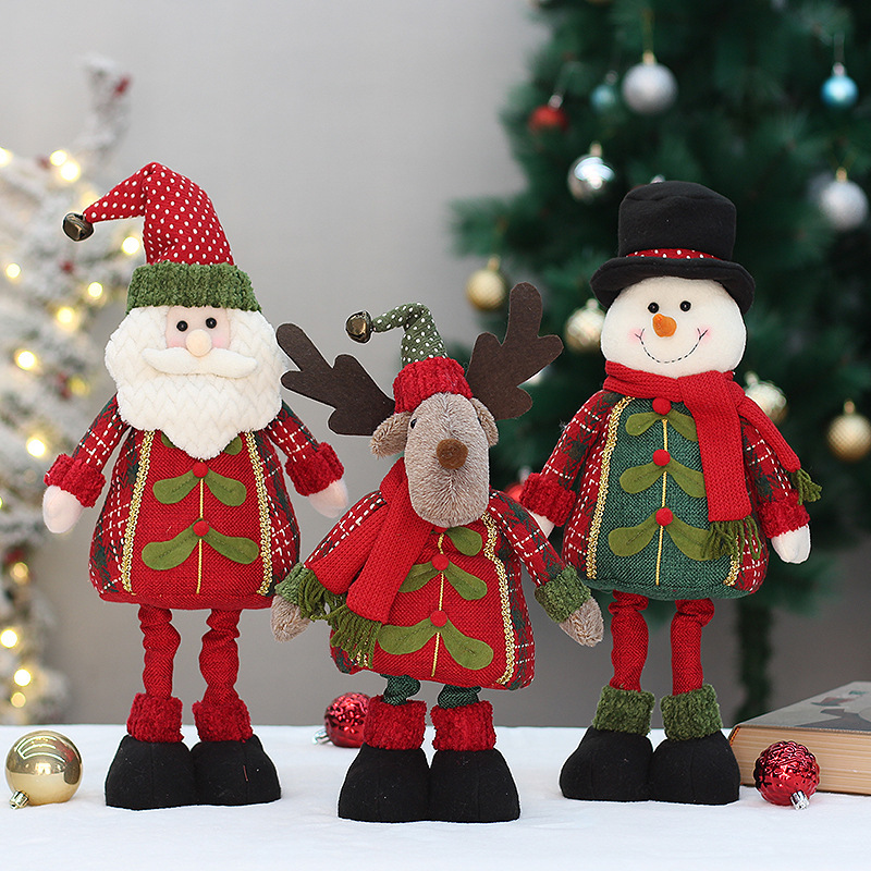 Wholesale cross-border Christmas new fabric telescopic Old Man snowman elk doll Christmas decorations