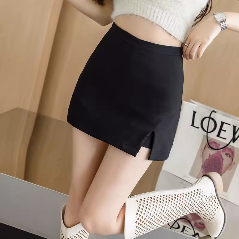 Black suit skirt for women Spring and Autumn new casual high waist split hip skirt anti-exposure A- line short culottes