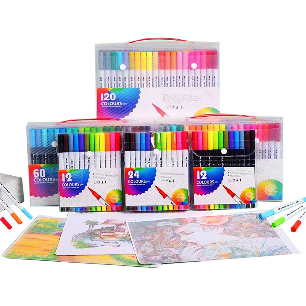 Children's brush water-based soft head double watercolor pen color washable soft head pen set
