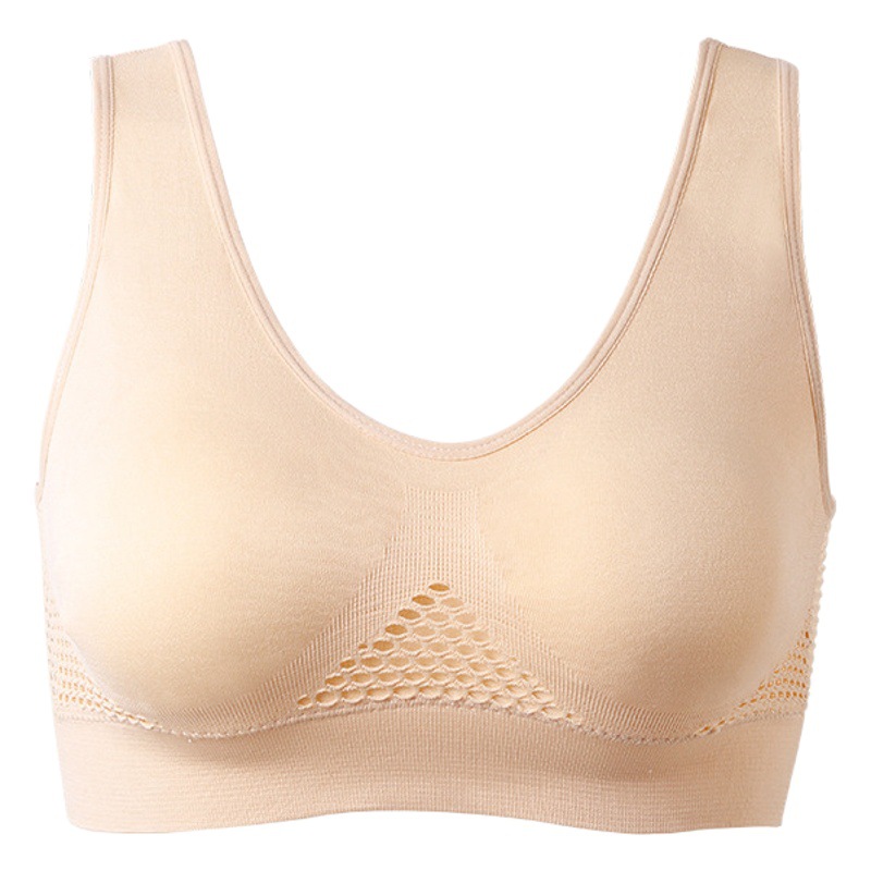 Cross-border European and American hollow mesh breathable hole plus size sports fitness running shaping bra wireless underwear comfortable