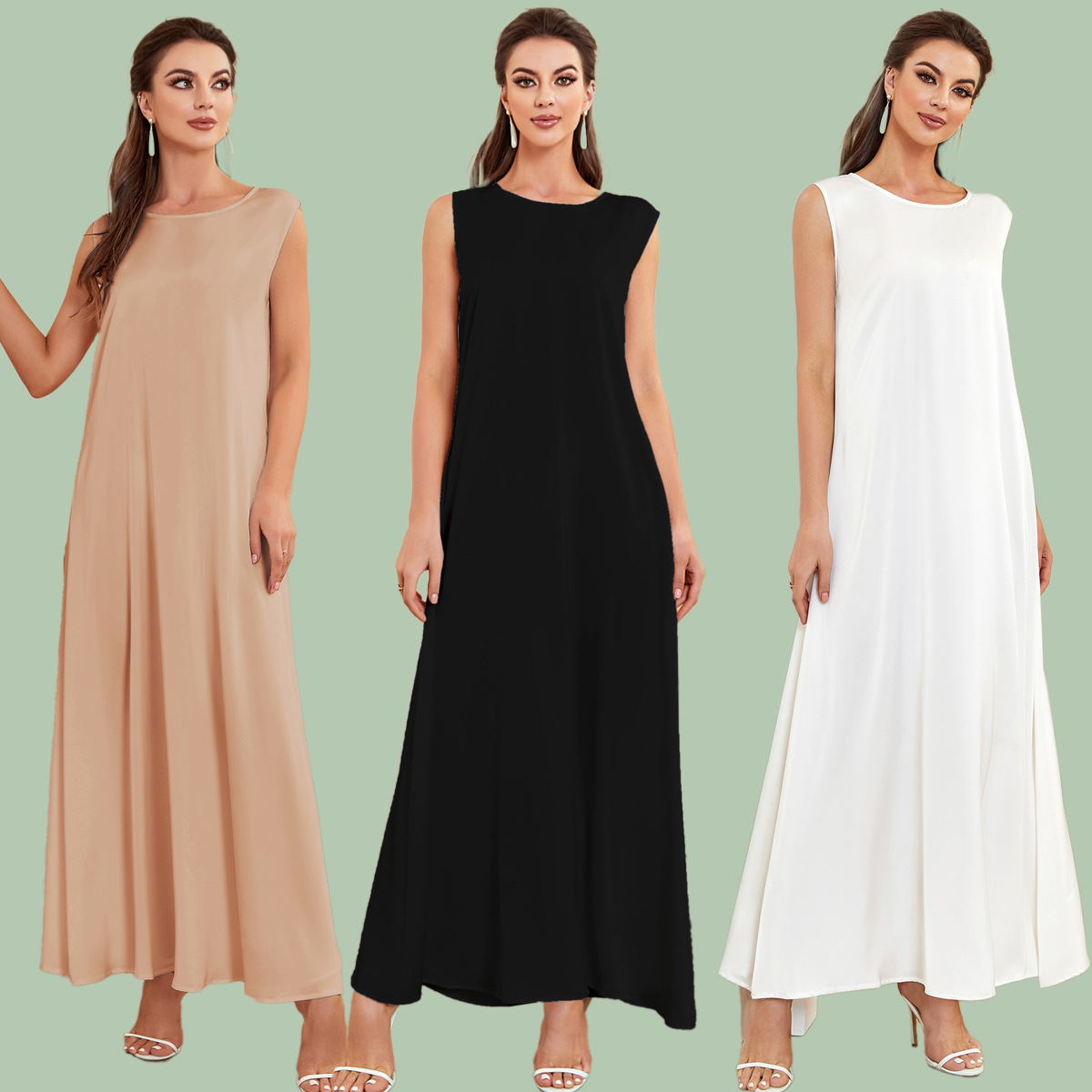 B007 Imitation Acetate Satin Versatile Three-Color Loose Vest Dress for Outer Wear Silk Sleeveless Elegant Jumpsuit