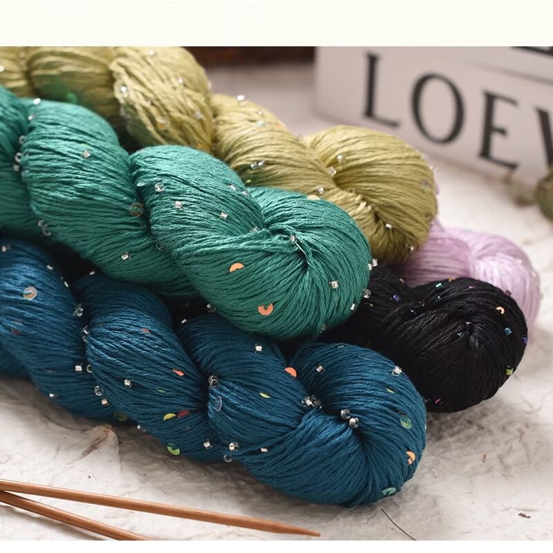 Tencel Colorful Glass Beads Sequin Thread 100g Thread Hand-Knitted Crochet Hat Scarf Outwear Thread Wholesale