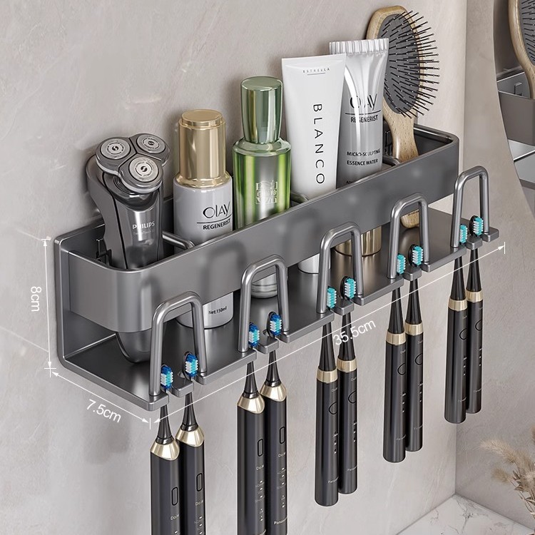 Picture of Toothbrush Storage Rack Non-Punch Brush Cup Mouthwash Cup Rack Wall-Mounted Bathroom Household Toothware Hanger