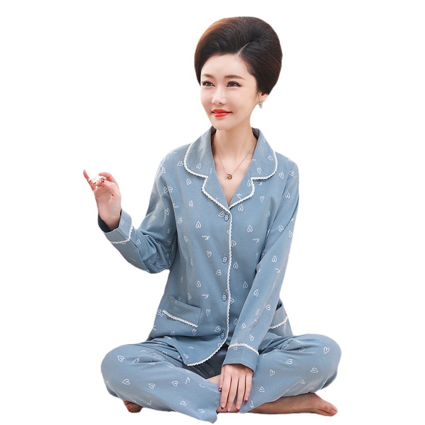 Autumn and Winter Cardigan Cotton Pajamas Women's Middle-aged and Elderly Mother Lapel Long-sleeved plus size Luxury Noble Home Clothes suit