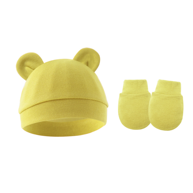 Picture of 2023 foreign trade baby pullover cap Mickey ears baby hat newborn tire cap anti-scratch gloves 2-piece set
