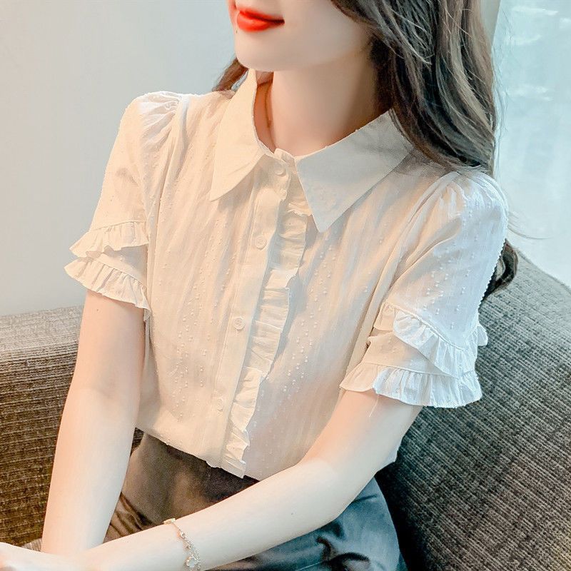 Cotton White Shirt Women's Design Niche 2025 Summer New Women's Short-Sleeved Age-Reducing Pure Cotton Professional Top