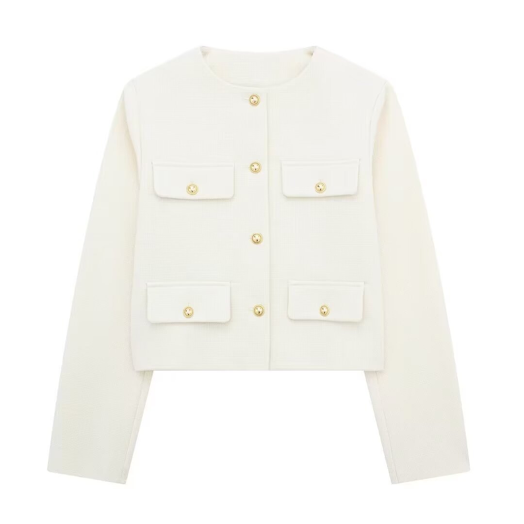 Picture of Foreign Trade Wholesale Autum New European and American Style Flip-Up Round Neck Short Jacket 3046278