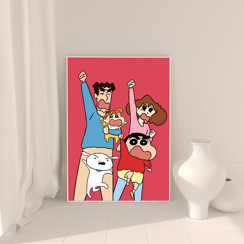 Crayon small new dopamine living room decorative painting ins style bedroom bedside hanging painting a family of three or four floor decoration painting