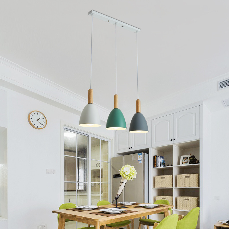 Nordic Restaurant Chandelier Modern Simple Creative Three-Head Bar Dining Room Table Lamp Macaron Iron Art Restaurant Lamp
