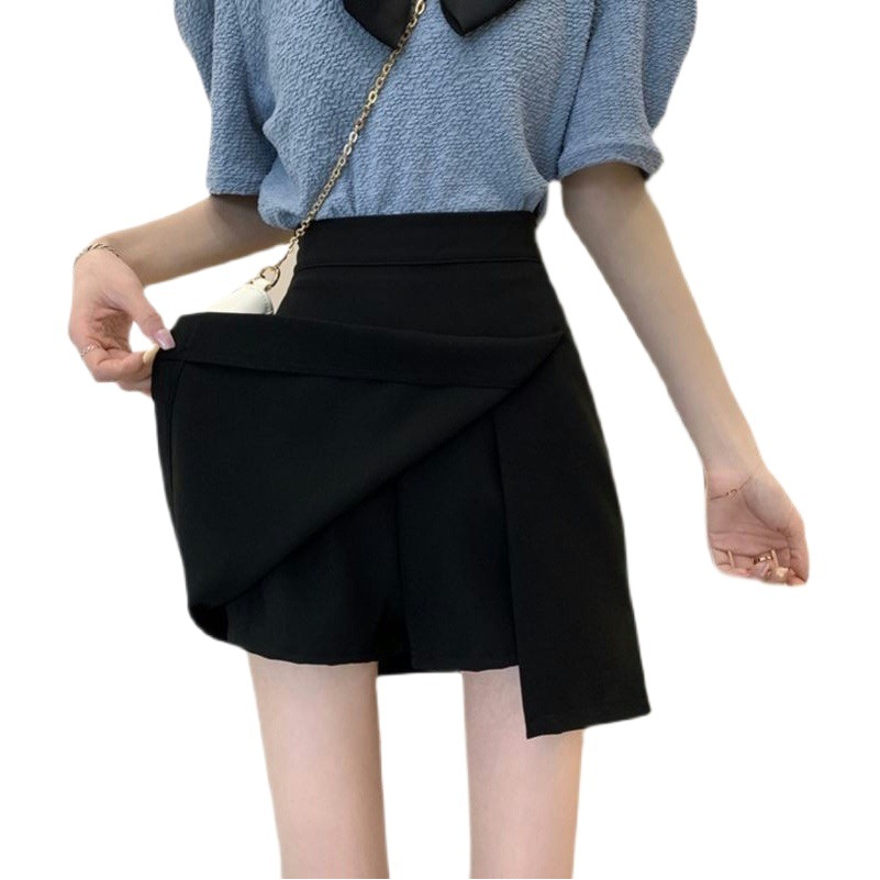 Black Skirt Children's Design Sense Niche 2023 New Spring and Summer Small Irregular Split A- Line Pants Skirt