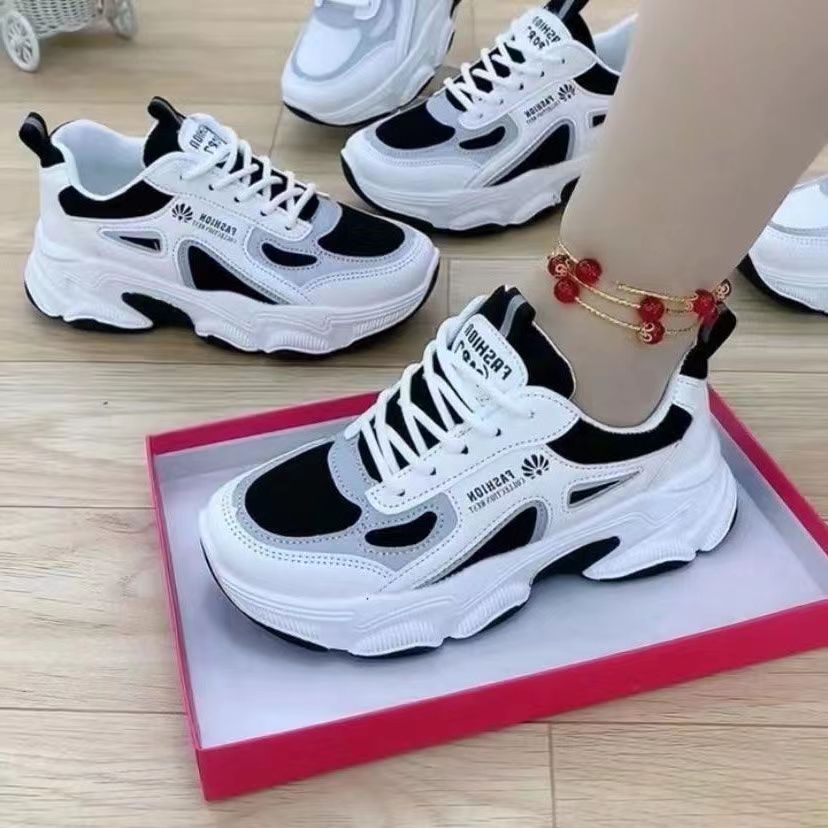 Torre Shoes Women's Ins Trendy All-match Mesh Breathable Women's Shoes Summer Torre Shoes Reflective Heightened Platform Shoes Black and White