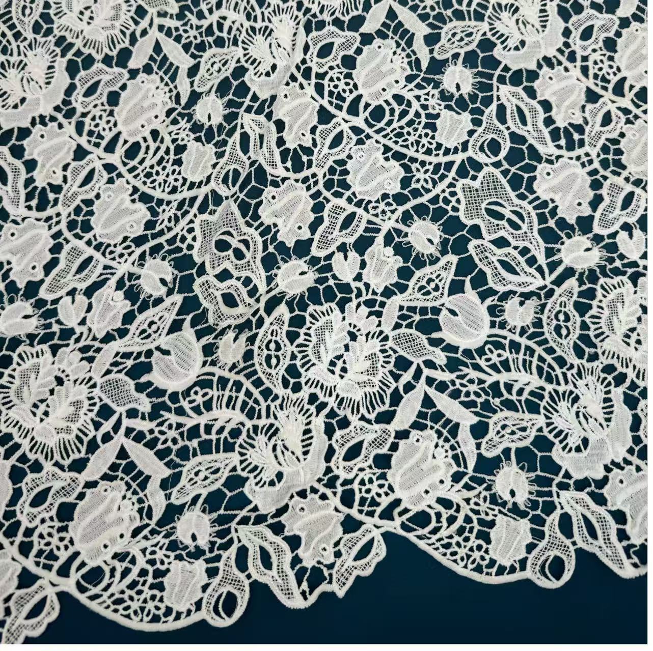 Picture of New high-grade white hollow milk silk water soluble lace fabric wedding dress dress milk silk embroidery lace