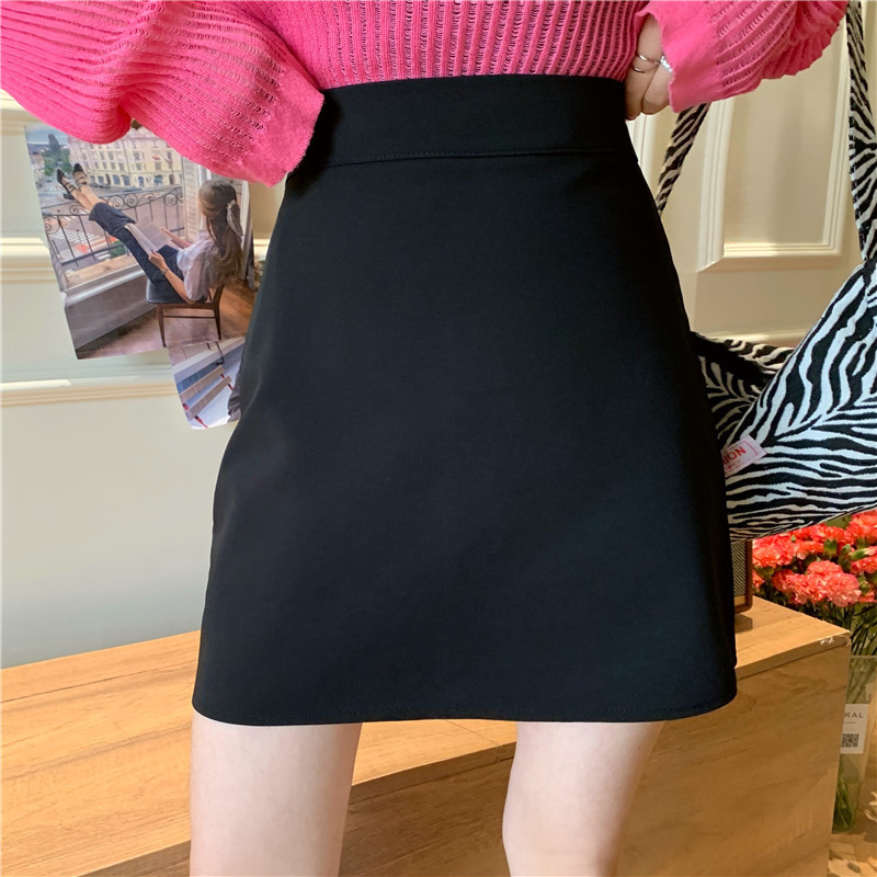 2025 New Black Women's High-Waisted Slimming A-Line Pencil Skirt for Autumn, Versatile Short Skirt for Petite Women