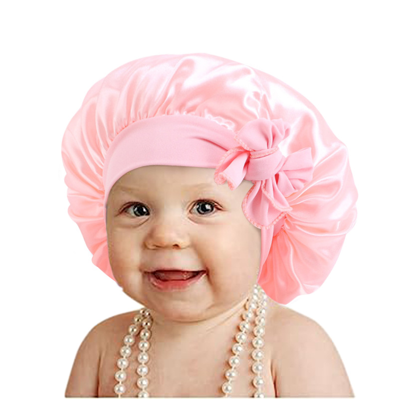 Picture of Children's milk silk ribbon headscarf hat baby satin nightcap knotted shower cap JDKB-21B