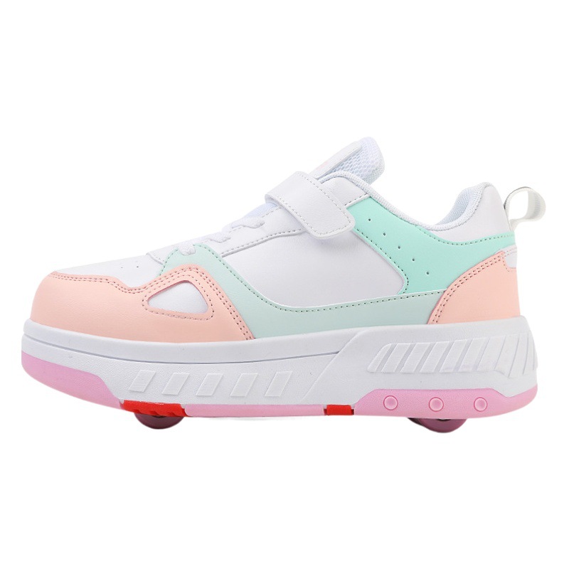 Pulley Heol Shoes Skate Shoes Four-wheel Deformation Shoes Children Adult Roller Skate Shoes Wheel Shoes Double Rai Wheel New
