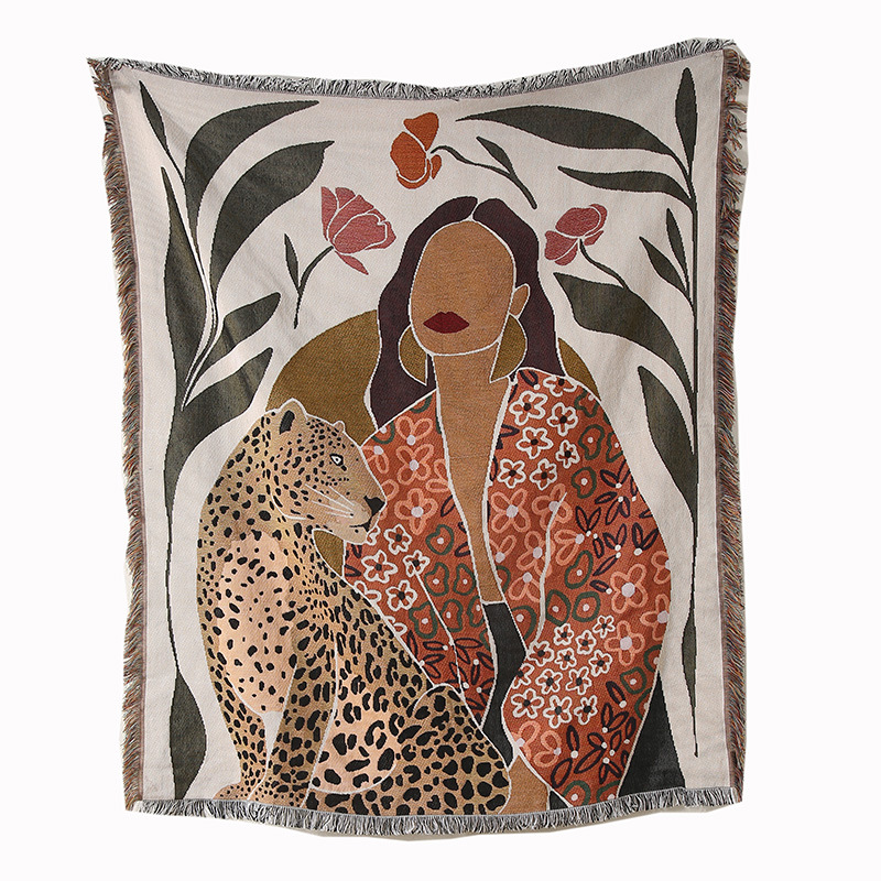Picture of ins style illustration line blanket camping blanket leisure blanket nap blanket blanket American sofa blanket picnic blanket bed blanket