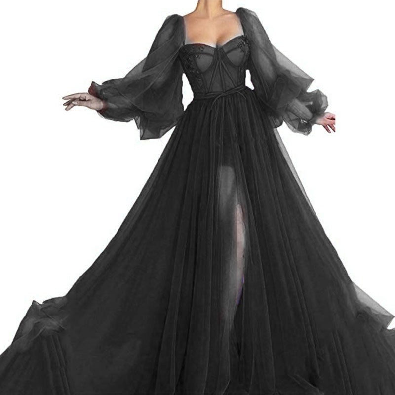 Picture of 2025 Cross-Border Summer New European and American Clothing Elegant Fashion Dress Mesh Slit Large Hem Wedding Dress Evening Dress