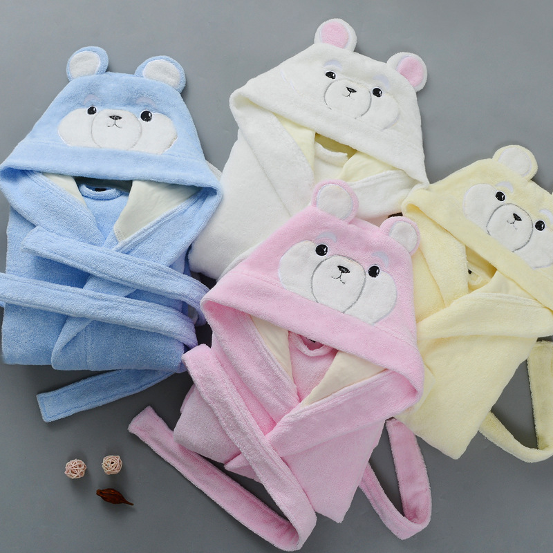 Cotton children's bathrobe autumn and winter cartoon hooded towel material warm absorbent bathrobe boys and girls swimming nightgown