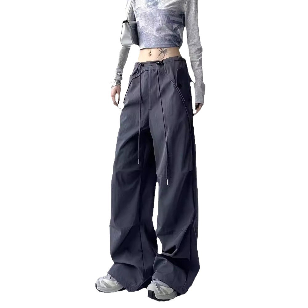 Picture of American-Style Cargo Pants for Men and Women, Summer New Drawstring Pleated Loose Casual Straight-Leg Parachute Pants