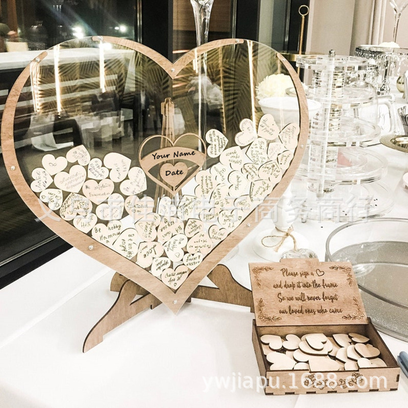 Guest Drop Box Wooden Heart Shaped Guest Message Deliver Box Anniversary Wedding Gift Wedding Candy Box