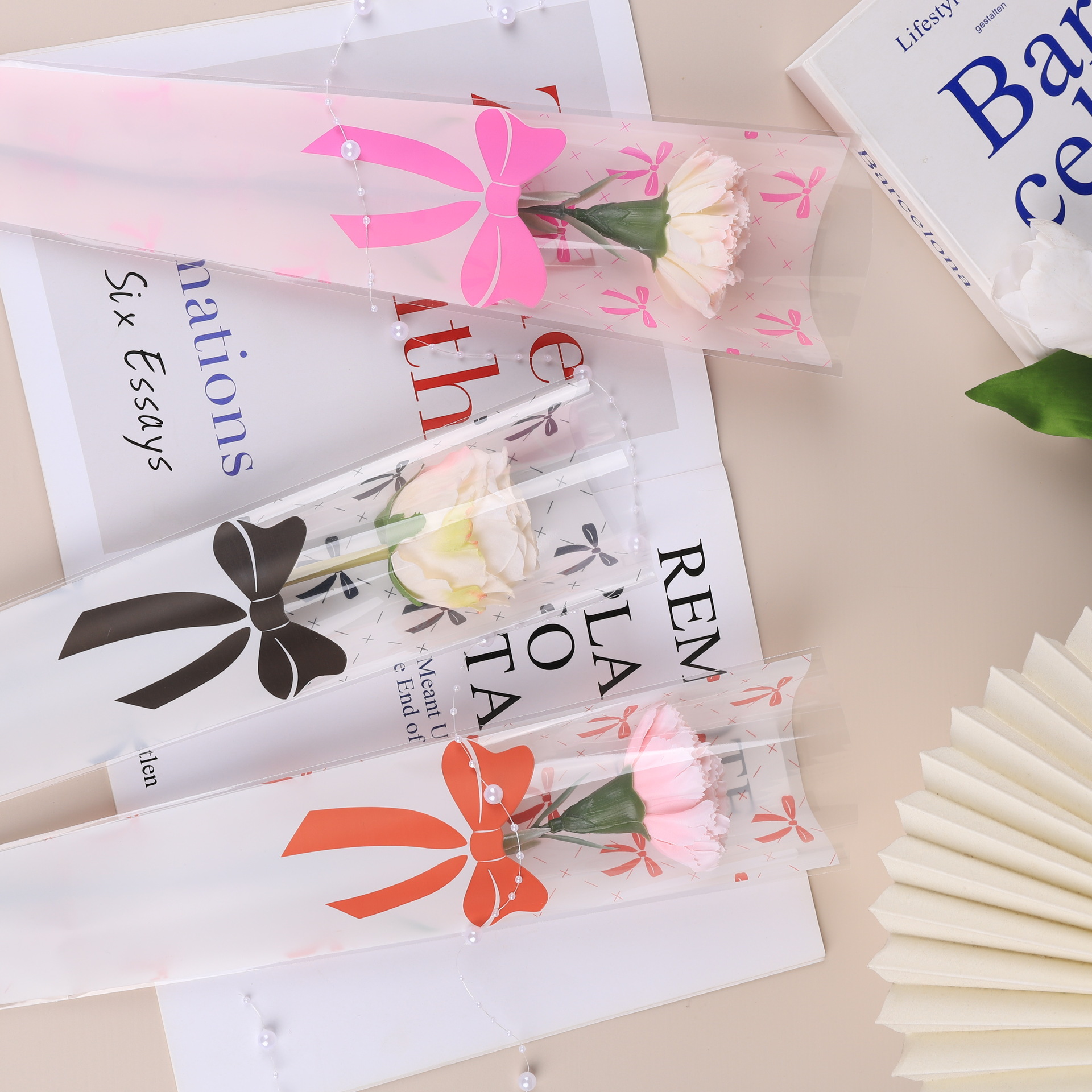 Single Bag Rose Packaging Bag Gift Bow Bouquet Triangle Bag Flower Shop Floriculture Flower Stall Valentine's Day