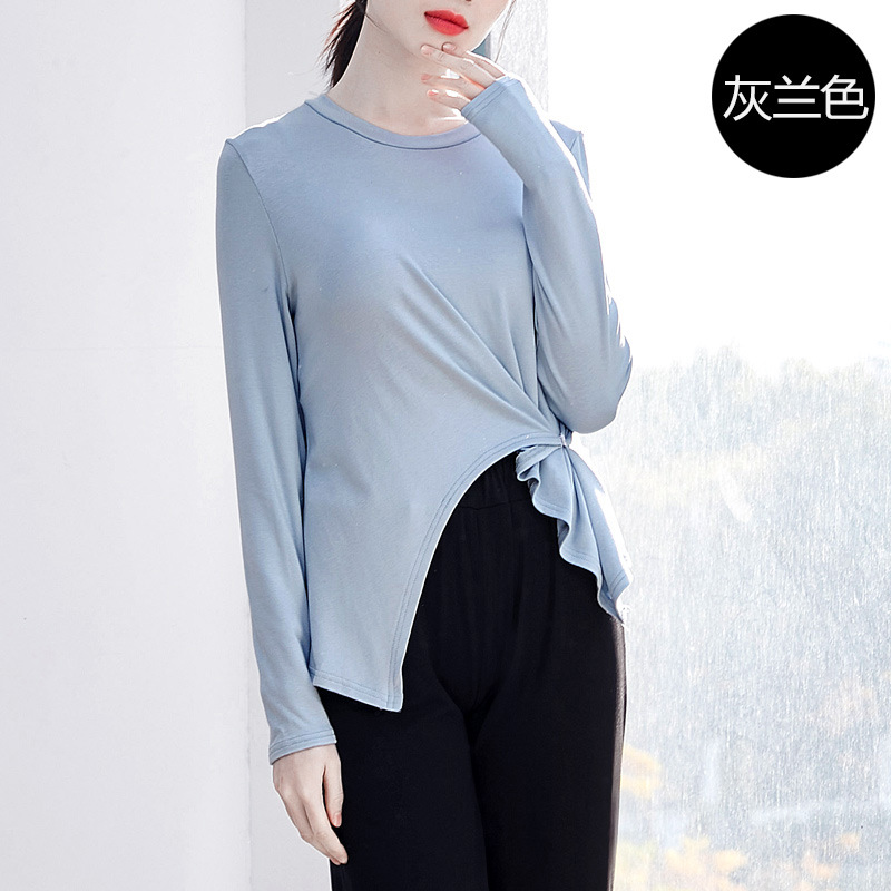 Picture of Buttoned Ethnic Square Jazz Training Top for Adults, Modern Dance Practice Clothing for Women, Versatile Solid Color