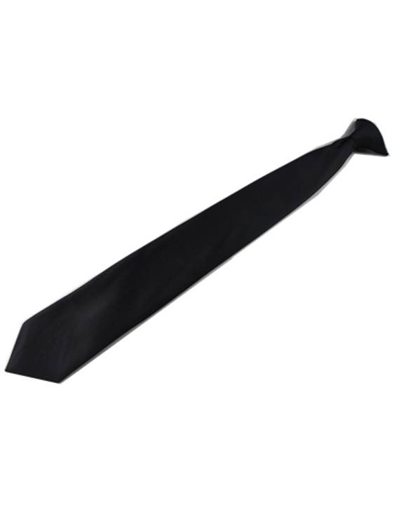 Picture of Black button polyester tie business easy pull lazy solid color tie wholesale iron buckle tie