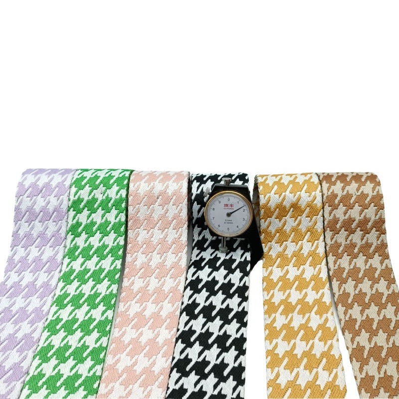 Two-inch double-sided polyester jacquard houndstooth ribbon 5cm new fashion versatile spring, summer, autumn and winter available shoulder strap