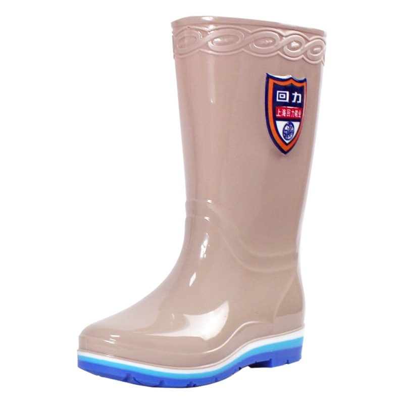 Warrior 703 rain boots Women's mid-high rubber shoes fleece-lined fashion warm water shoes outdoor non-slip waterproof rain boots