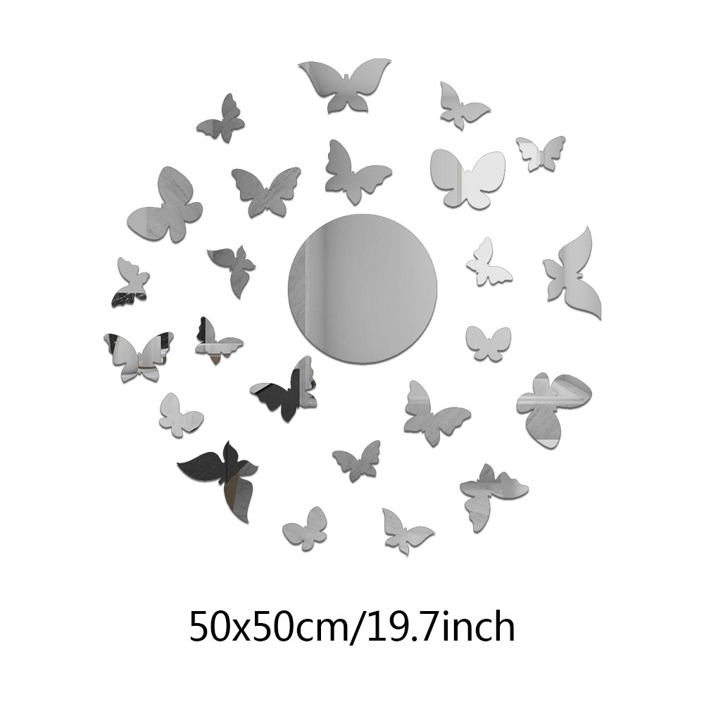 Living Room Bedroom Decoration 24 Sizes Butterflies Plus Round Mirror Mirror Decorative Wall Stickers Beautification