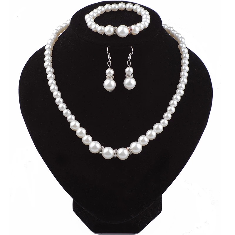 Picture of Cross-border jewelry new bridal sweater chain necklace set diamond artificial pearl necklace earring bracelet set