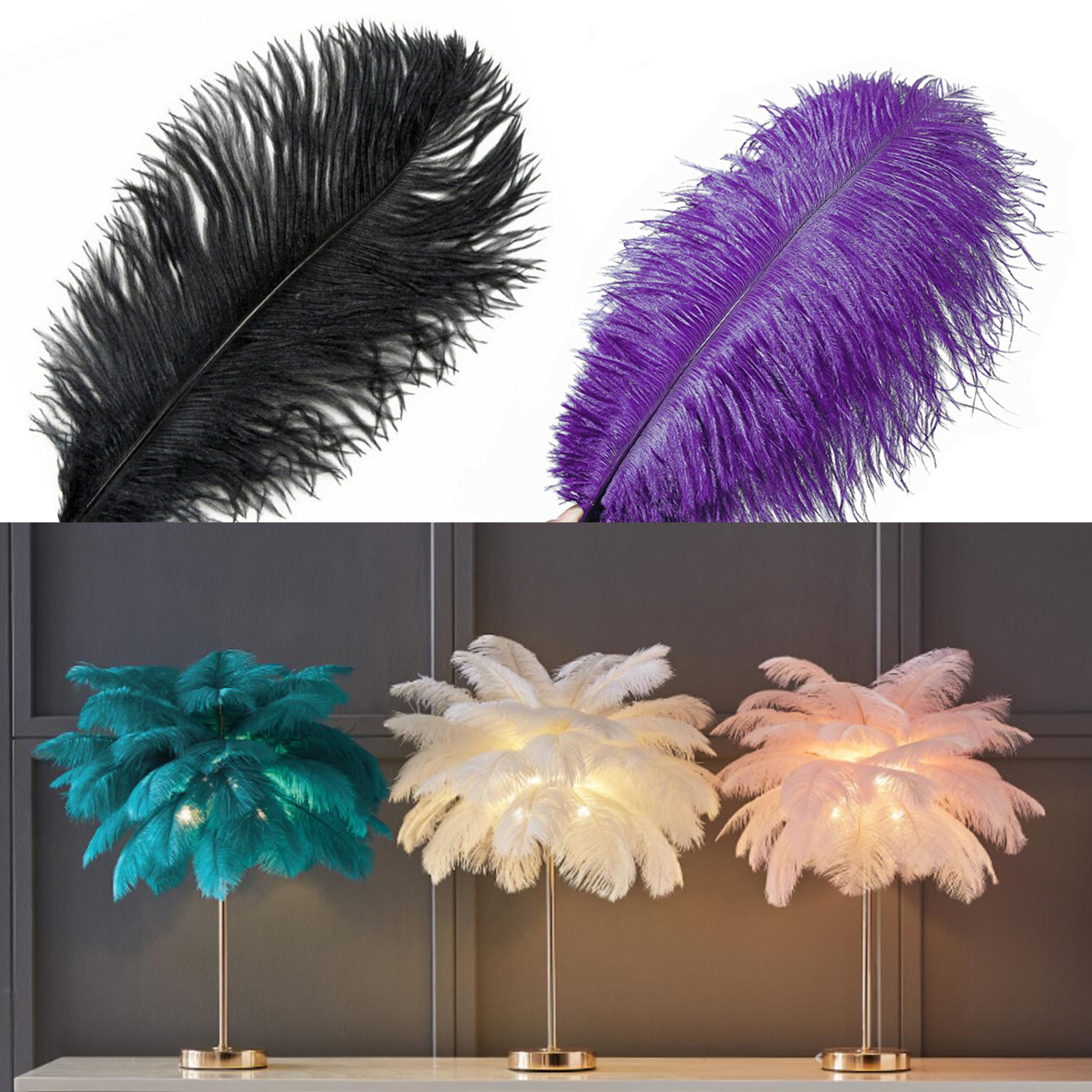 Picture of 40-45cm high quality thin rod ostrich feather source manufacturers wholesale wedding decoration feather DIY crafts stage clothes