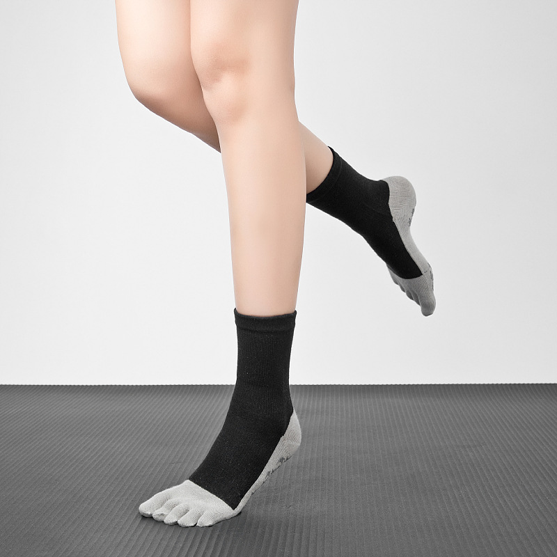Picture of Yoga Socks for Women, Professional Non-Slip Socks, Mid-Calf Cotton Long Sports Socks, Calf Socks, Floor Five-Finger Yoga Socks
