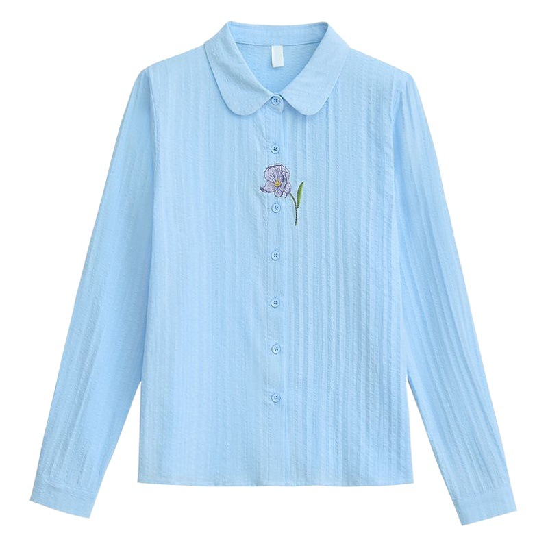 Autumn 2023 new fashion embroidered cotton shirt Women's cotton long-sleeved shirt Western style thin top all-matching