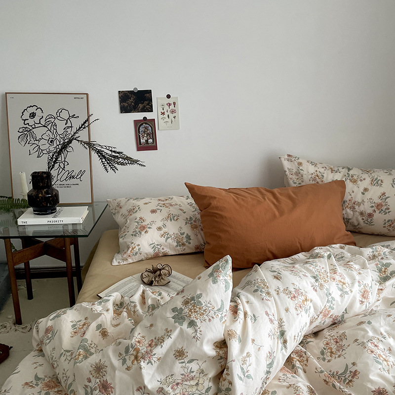 Picture of Small fresh pastoral style cotton bed four-piece set cotton bed sheet quilt cover quilt cover bed hat dormitory three-piece set