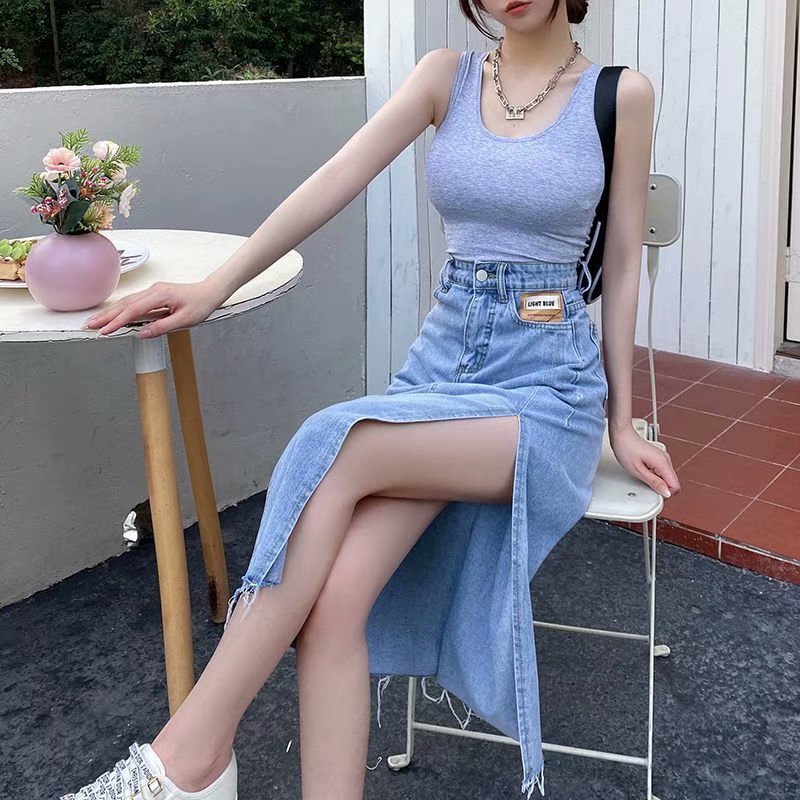 High Waist Side Split Denim Skirt Women's Autumn 2023 New Slim A Word Internet Celebrity Hip Long Skirt Ins Trendy