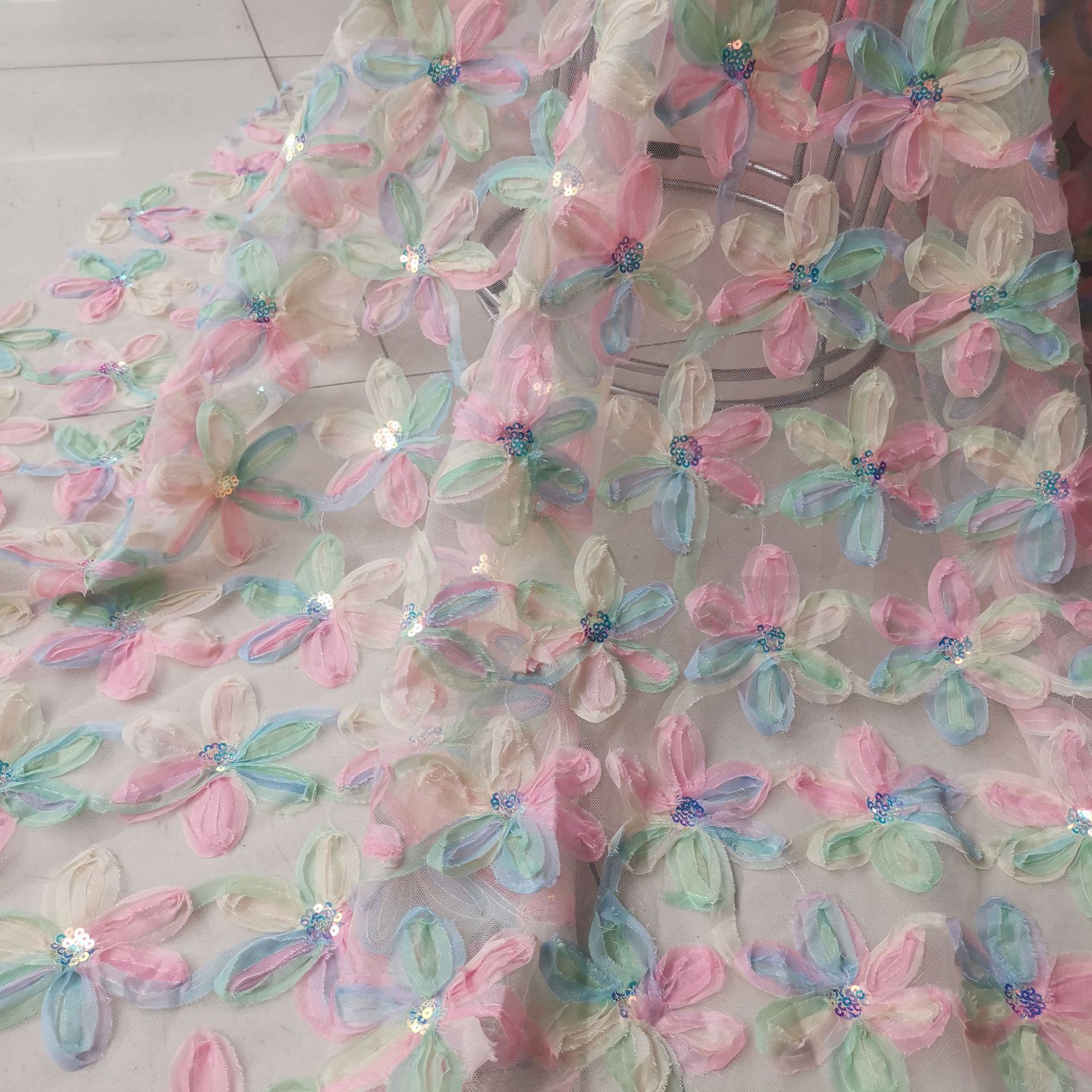 New Hot Selling ~ Fairy Style Polyester 6420 Mesh Five-color Large Sunflower Disc with Crochet Embroidery Piece Skirt and Other Fabrics