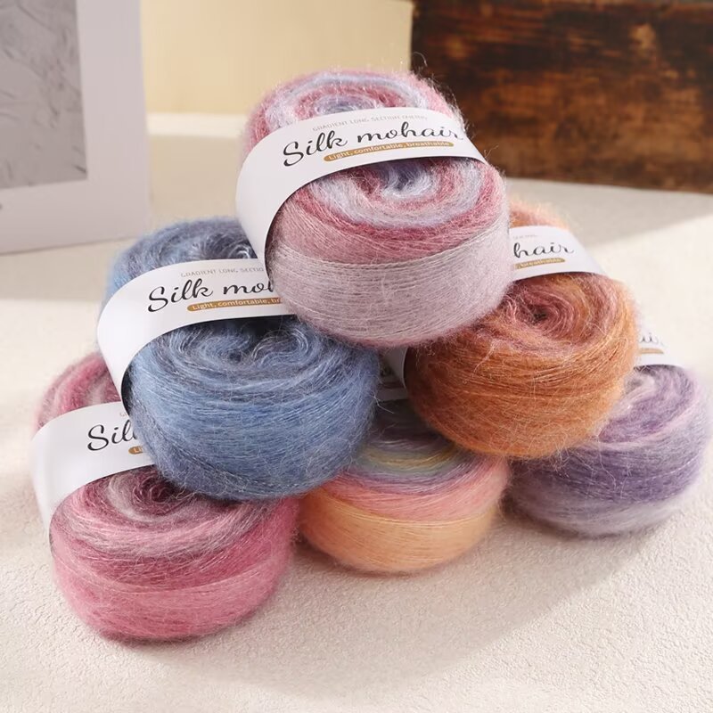 Picture of Gradient cake, silk segments, dyed mohair yarn balls, hand-knitted wool sweaters, scarves, hats, DIY shawl lines