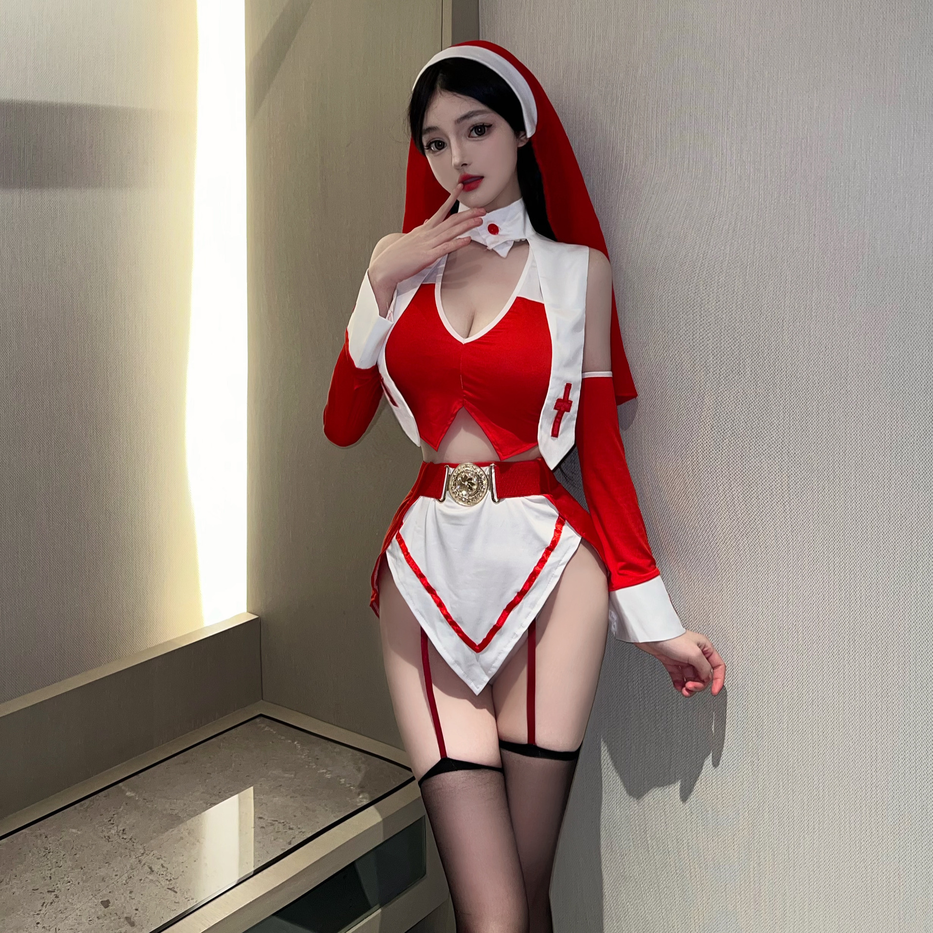 Original Punishment Nun Sexy Underwear Sexy Role-playing Hollow-out Uniform Home Free Opening Temptation suit