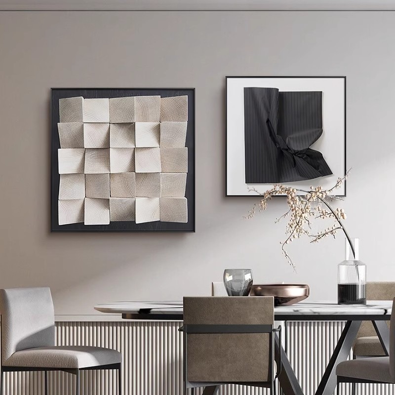 Black and White Restaurant Decorative Painting Modern Simple Living Room Two-couplet Hanging Painting High-grade Sense Square Geometric Dining Room Wall Mural