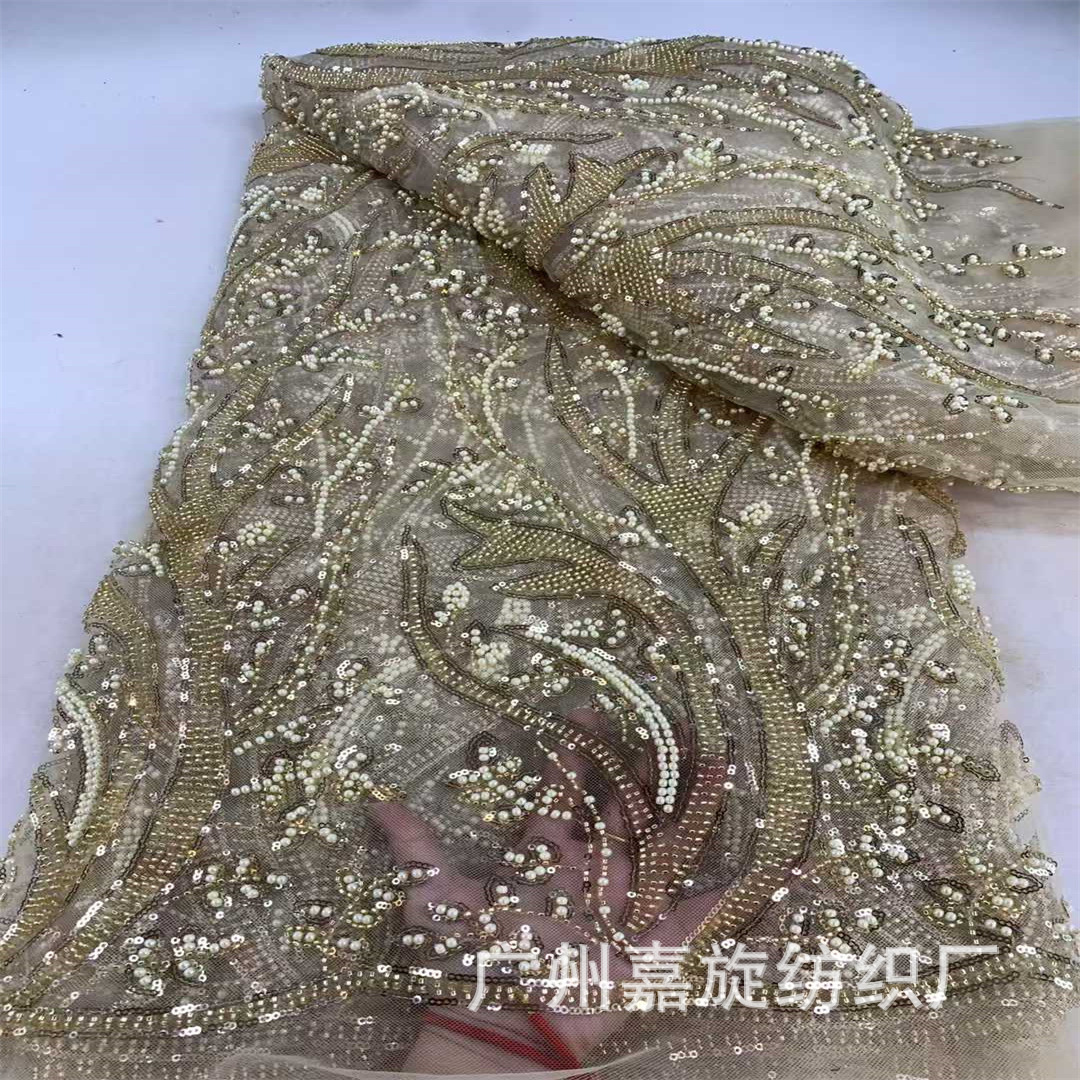 Coral Flower Bead Tube Sequins Lace Embroidered Fabric Wedding Dress Women Dress Mesh Embroidered Cloth Beads Lace