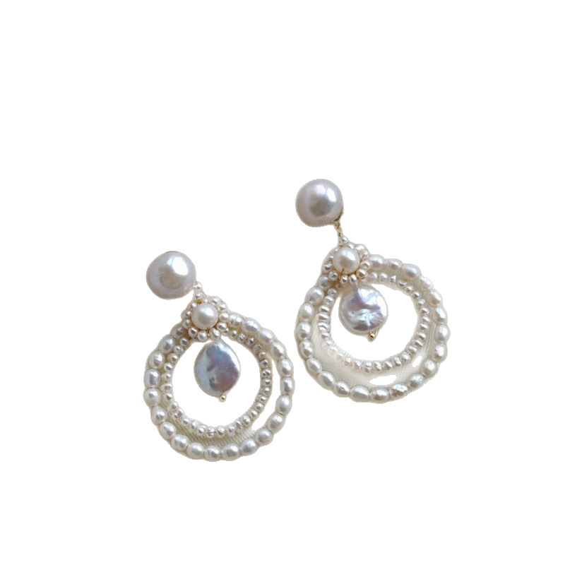 Picture of Original Design Natural Freshwater Pearl Millet Grain 925 Silver Needle Hand-Woven Earrings Earrings