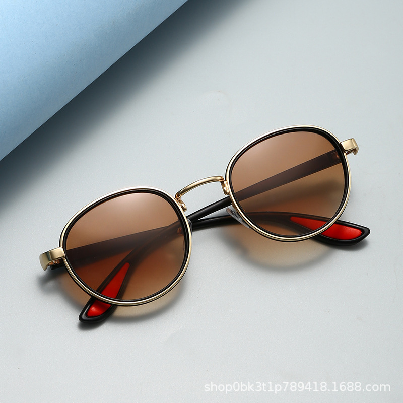 Picture of Cross-Border Retro Casual Gold-Rimmed Round Sunglasses Internet Celebrity Same Style Personalized Hip-Hop Street Style Sunglasses for Men