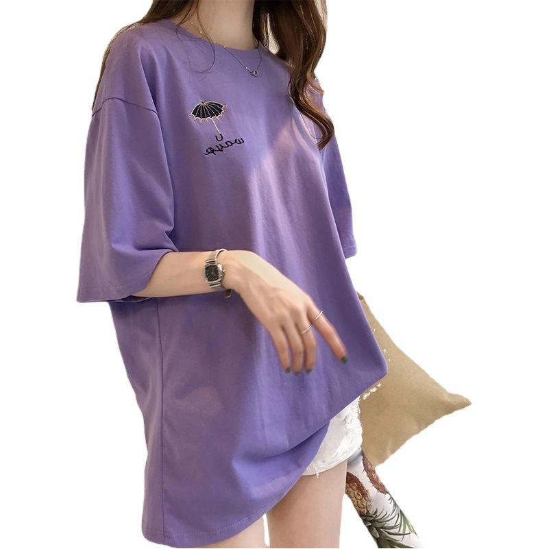 Maternity Breastfeeding T-shirt Summer Short-sleeved Mid-length Korean Style Breastfeeding Dress Base Shirt Pregnant Women T-shirt Top
