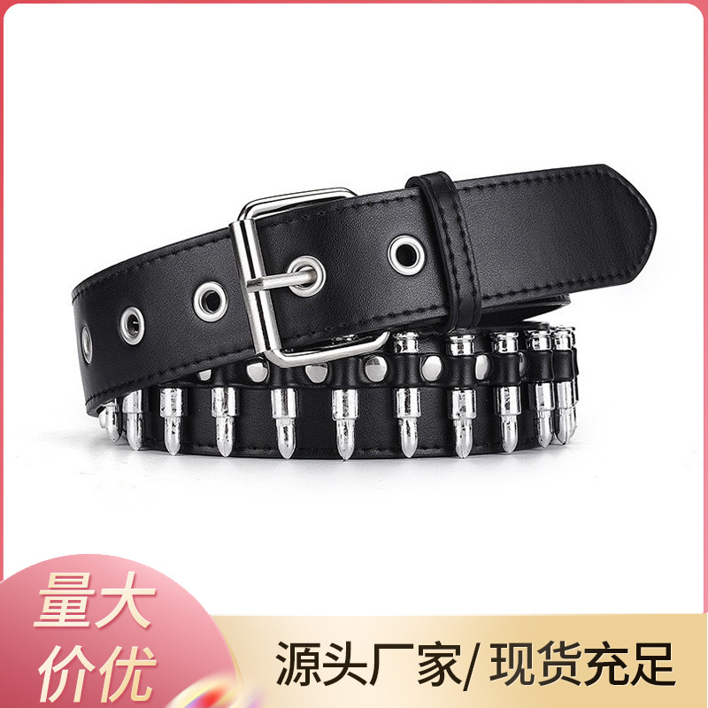 Cross-border European and American Ins Hot Girl Personalized Bullet Belt Men and Women Punk Jeans Belt Metal Stud Belt Tide