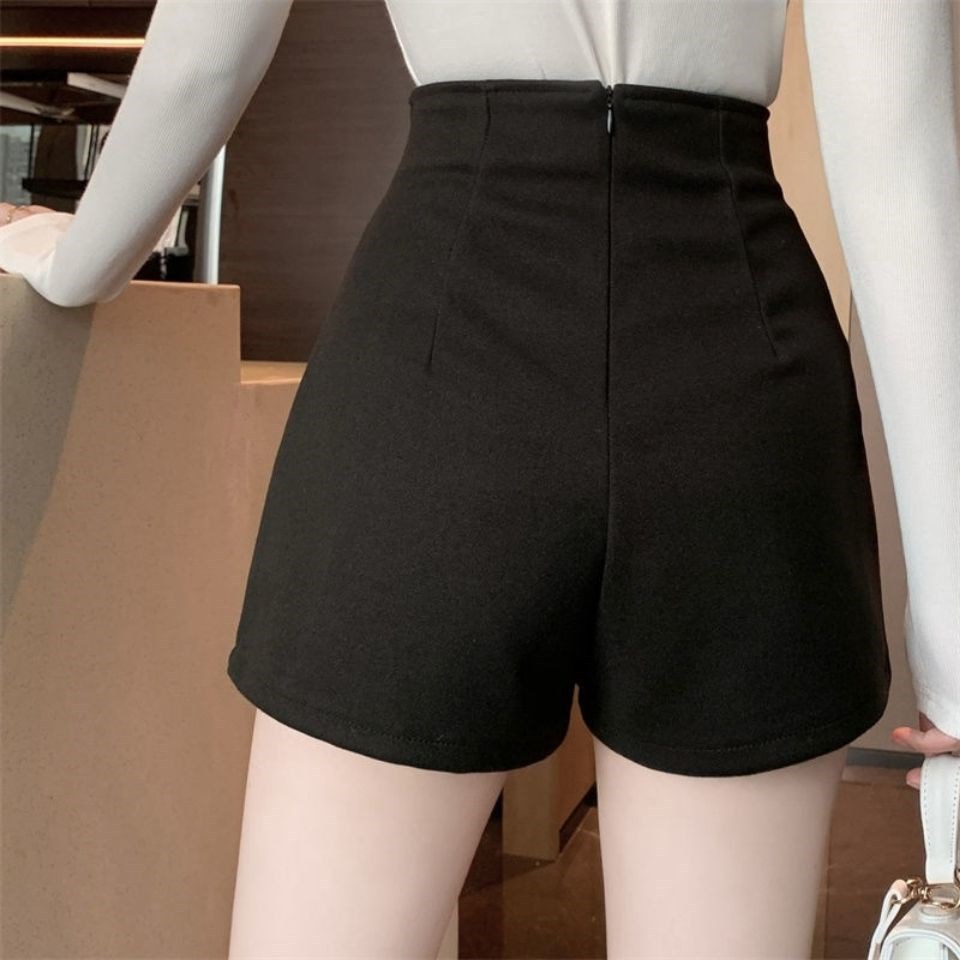 Picture of Black Woolen Wide-Leg Shorts Women's Autumn and Winter Outer Wear Small Slimming All-Match Irregular High Waist A- Shoe Pants