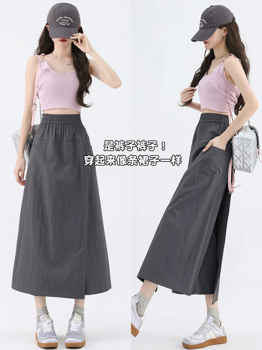 plus size Yamamoto Tooling Eight Culottes Women's 2025 New Summer chubby girl High Waist Slim Skirt Wide Leg Pants