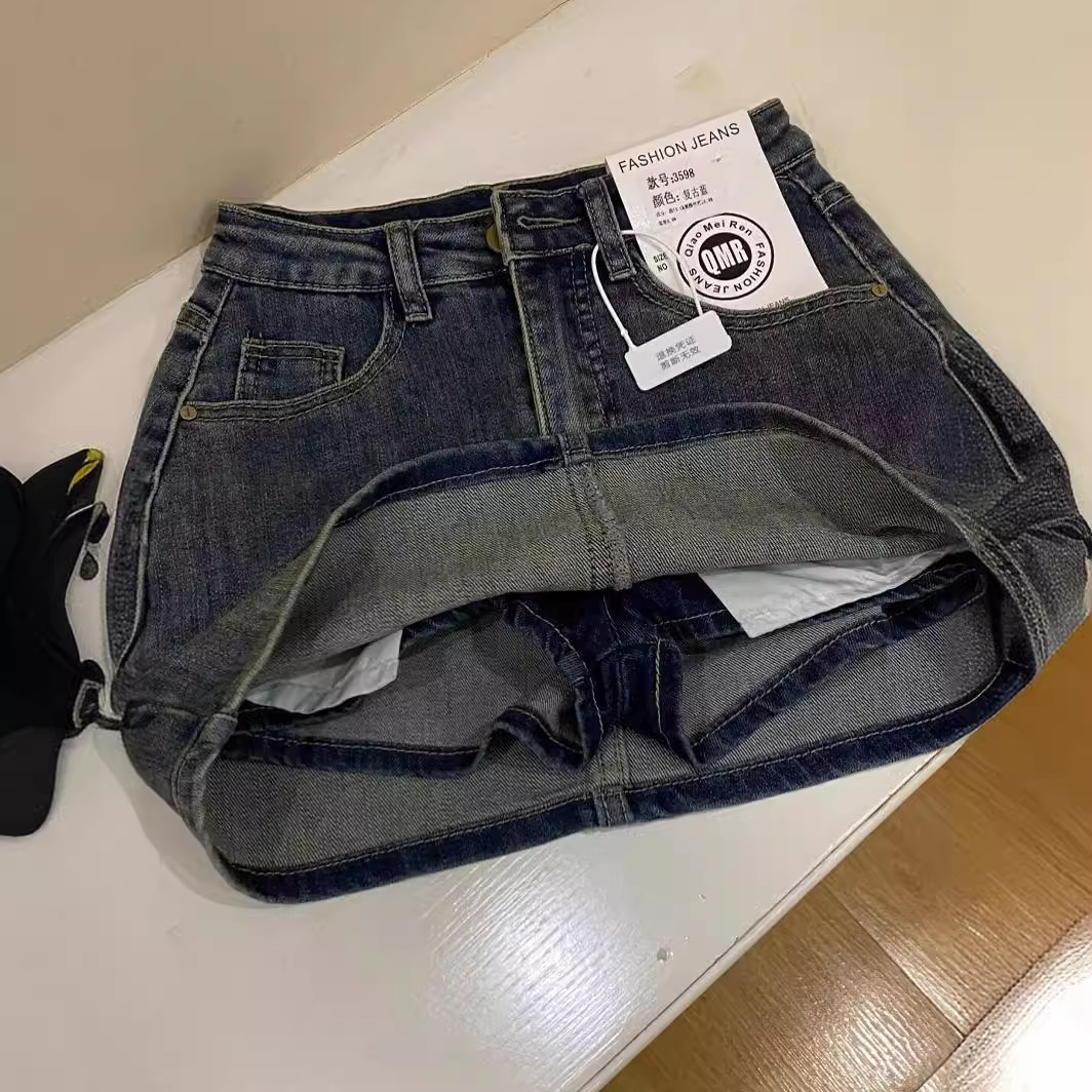 Vintage Distressed Denim Skirt Women's Small 2024 Summer New High Waist plus size Loose All-match Anti-glare Skirt