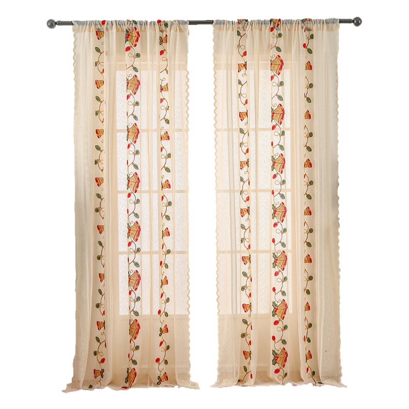 American Christmas Curtain Bell Embroidered Lace Living Room Kitchen Rectangular Beautify Decorative Door Curtain